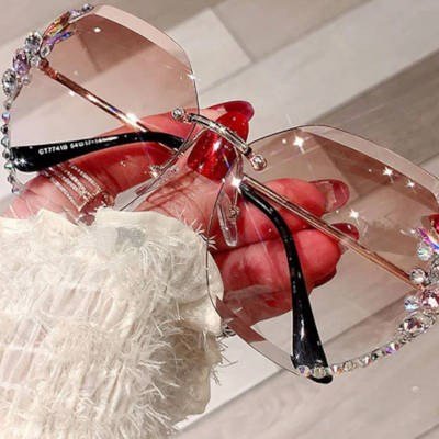 Rimless rhinestone sunglasses